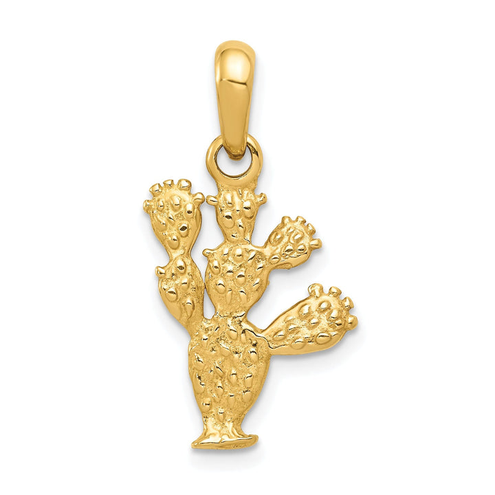 14k Yellow Gold Textured Solid Polished Finish 3-Dimensional Cactus Design Charm Pendant