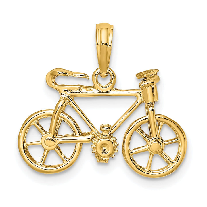 14k Yellow Gold Polished Finish 3-Dimensional Moveable Bicycle Charm Pendant