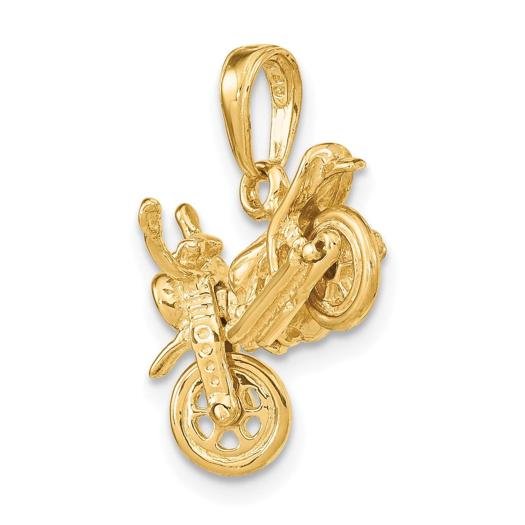 14k Yellow Gold 3-D Moveable Motorcycle Pendant