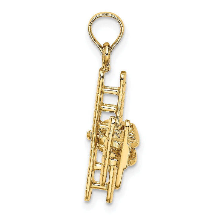 14k Yellow Gold Polished Textured Finish 3-Dimensional Bi-Air Plane with Ribbed Wings Charm Pendant