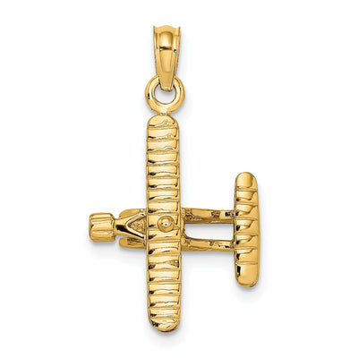 14k Yellow Gold Polished Textured Finish 3-Dimensional Bi-Air Plane with Ribbed Wings Charm Pendant at $ 229.35 only from Jewelryshopping.com