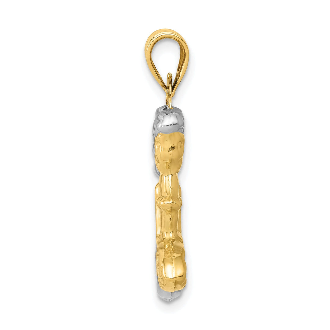 14K Yellow Gold, White Rhodium Polished Finish 3-D Mermaid Charm Pendant