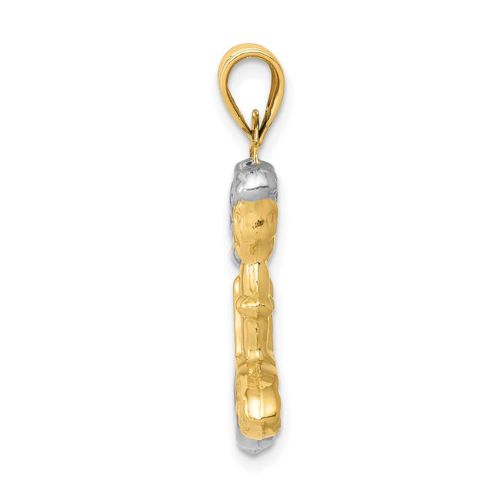 14K Yellow Gold, White Rhodium Polished Finish 3-D Mermaid Charm Pendant