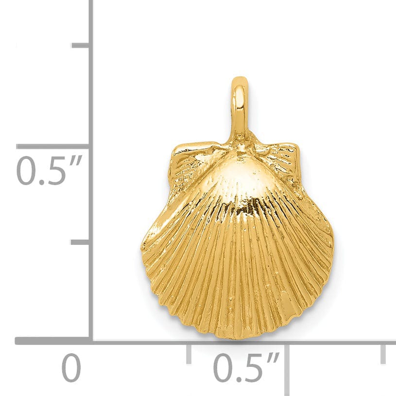 14k Yellow Gold Solid Textured Polished Finish Sea shell Charm Pendant