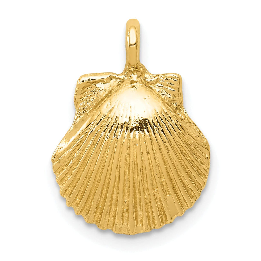 14k Yellow Gold Solid Textured Polished Finish Sea shell Charm Pendant