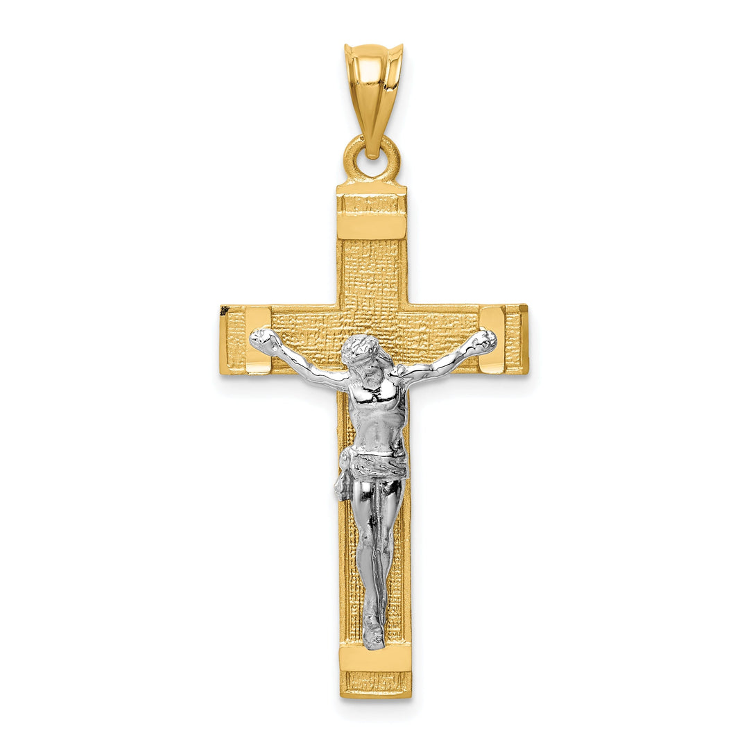 14k Two-tone Gold INRI Crucifix Cross Pendant