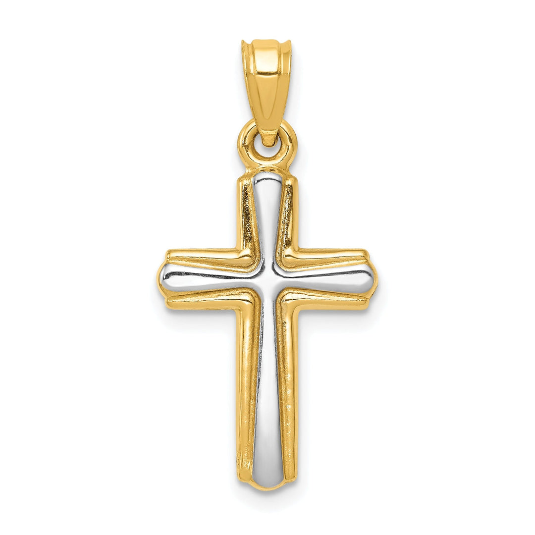 14k Yellow Gold Rhodium Cross Pendant