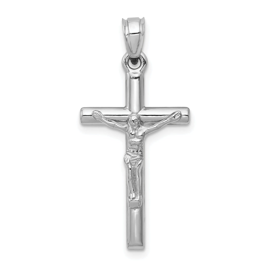 14k White Gold Hollow Cross Crucifix Pendant