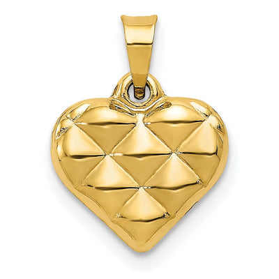 14K Yellow Gold Hollow Texture Polished Finish 3-Dimensional Heart Shape Design Charm Pendant