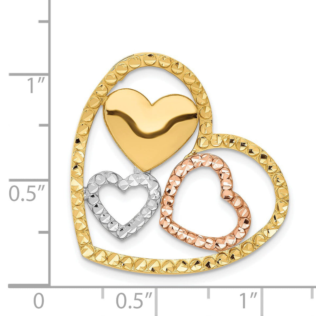 14K Tri Color Gold Heart Chain Slide Pendants