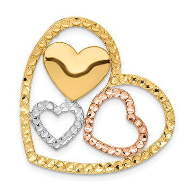 14K Tri Color Gold Heart Chain Slide Pendants at $ 314.57 only from Jewelryshopping.com