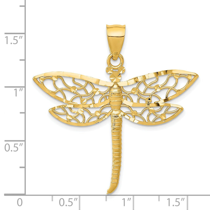 14k Yellow Gold Open Back Solid Diamond Cut Polished Finish Dragonfly Charm Pendant