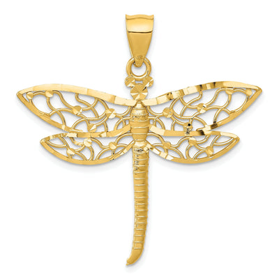 14k Yellow Gold Open Back Solid Diamond Cut Polished Finish Dragonfly Charm Pendant at $ 184.21 only from Jewelryshopping.com