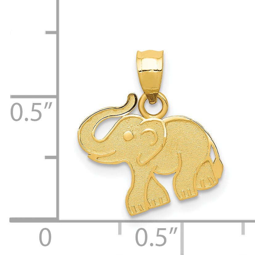 14k Yellow Gold Solid Brushed Finish Elephant Charm Pendant