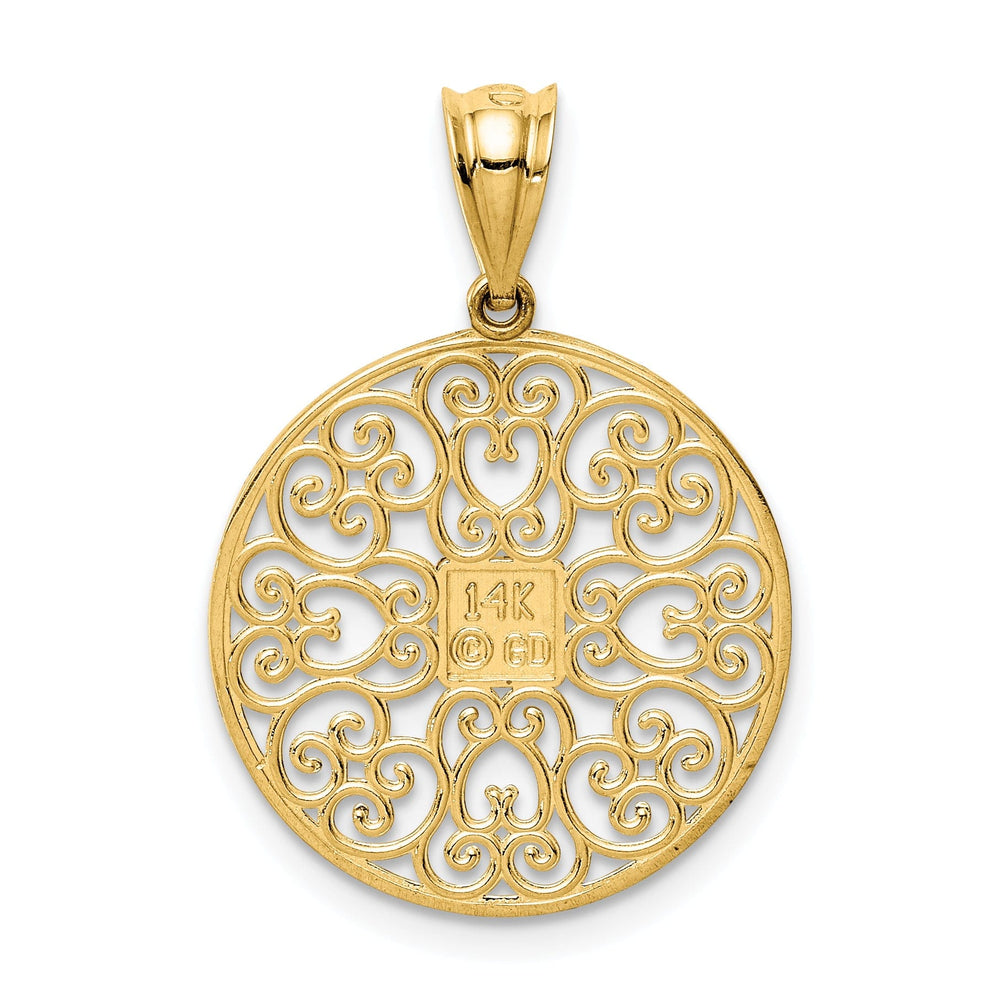 14K Yellow Gold Polished D.C Beaded Finish Fancy Filigree Design Pendant