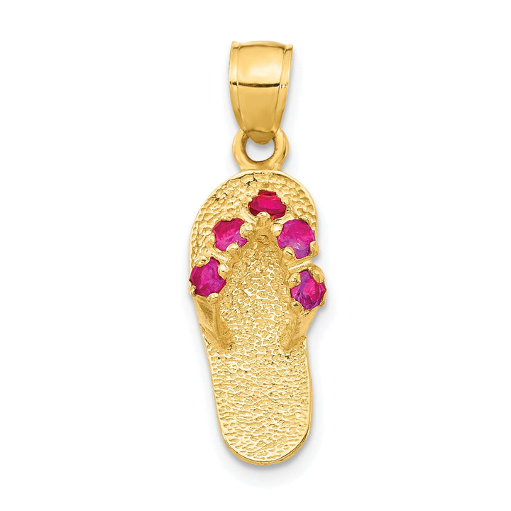 14k Yellow Gold Solid Texture Polish Finish 3-Dimensional January Cubic Zirconia Birthstone Flip Flop Sandle Charm Pendant