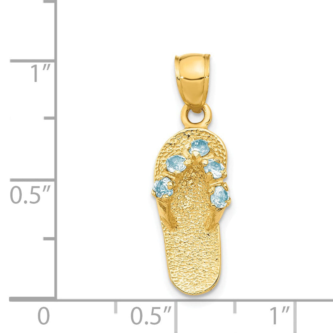 14k Yellow Gold Solid Texture Polish Finish 3-Dimensional March Cubic Zirconia Birthstone Flip Flop Sandle Charm Pendant