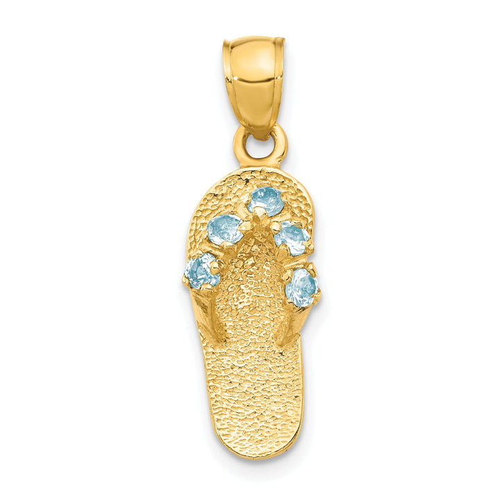 14k Yellow Gold Solid Texture Polish Finish 3-Dimensional March Cubic Zirconia Birthstone Flip Flop Sandle Charm Pendant