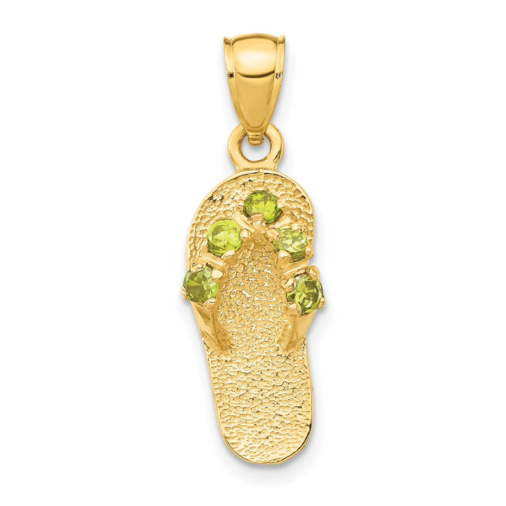 14k Yellow Gold Solid Texture Polish Finish 3-Dimensional August Cubic Zirconia Birthstone Flip Flop Sandle Charm Pendant