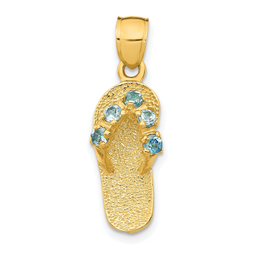 14k Yellow Gold Solid Texture Polish Finish 3-Dimensional December Cubic Zirconia Birthstone Flip Flop Sandle Charm Pendant