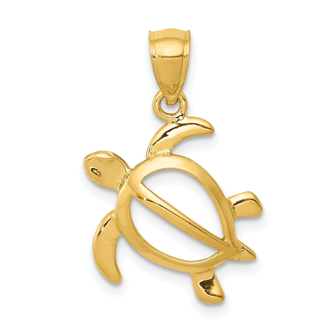 14k Yellow Gold Casted Open Back Solid Polished Finish Men's Open Turtle Charm Pendant