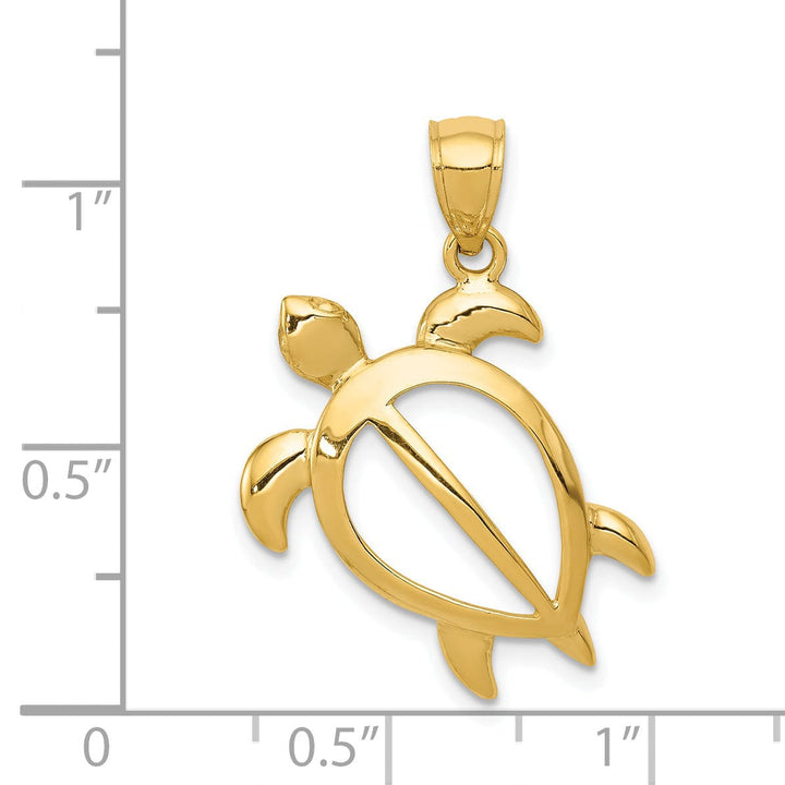 14k Yellow Gold Open Turtle Casted Solid Open Back Polished Finish Men's Charm Pendant