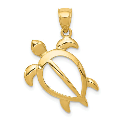 14k Yellow Gold Open Turtle Casted Solid Open Back Polished Finish Men's Charm Pendant