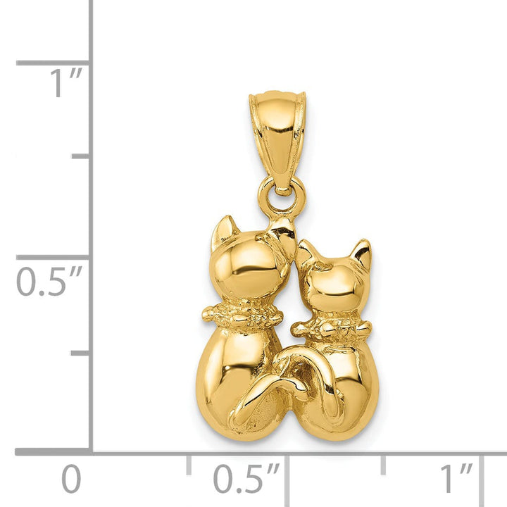 14k Yellow Gold Solid Polished Finish Two Cats Sitting Charm Pendant