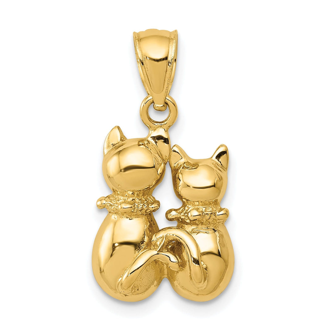 14k Yellow Gold Solid Polished Finish Two Cats Sitting Charm Pendant