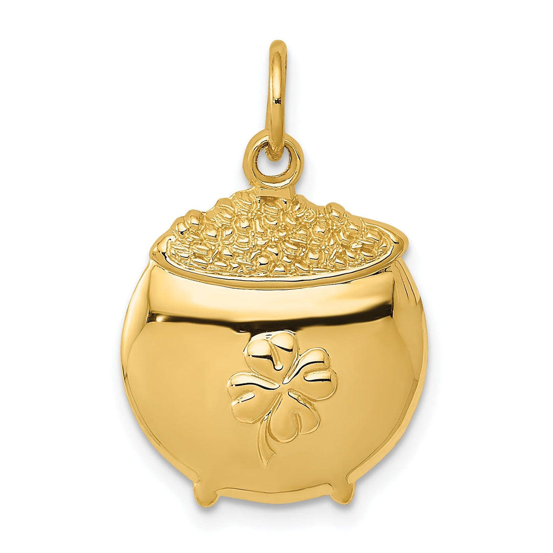 14k Yellow Gold Polished Finish Concave Shape Mens Pot of Gold Design Charm Pendant