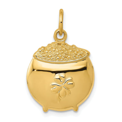 14k Yellow Gold Polished Finish Concave Shape Mens Pot of Gold Design Charm Pendant at $ 124.1 only from Jewelryshopping.com