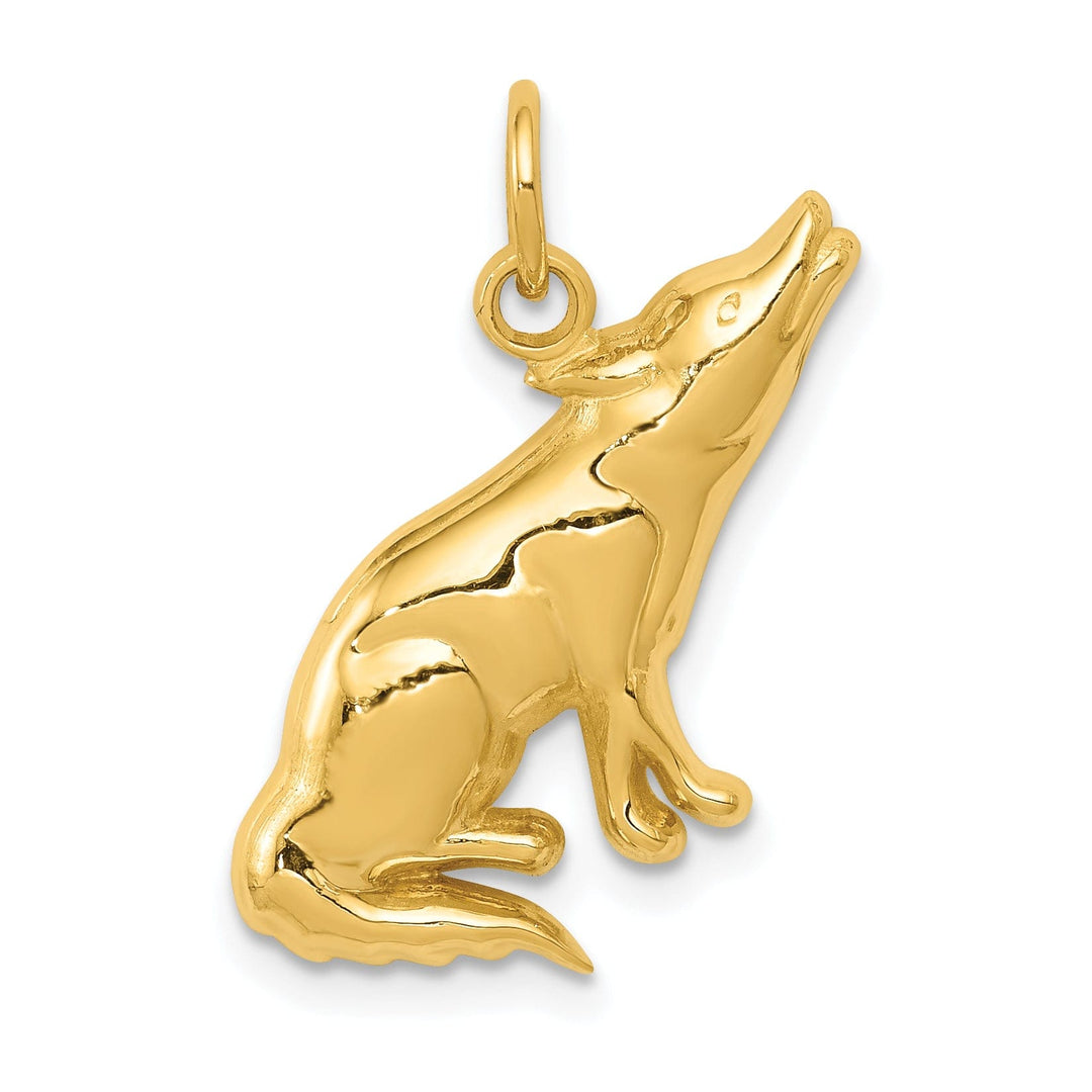 14K Yellow Gold Polished Finish Wolf Howling Design Charm Pendant
