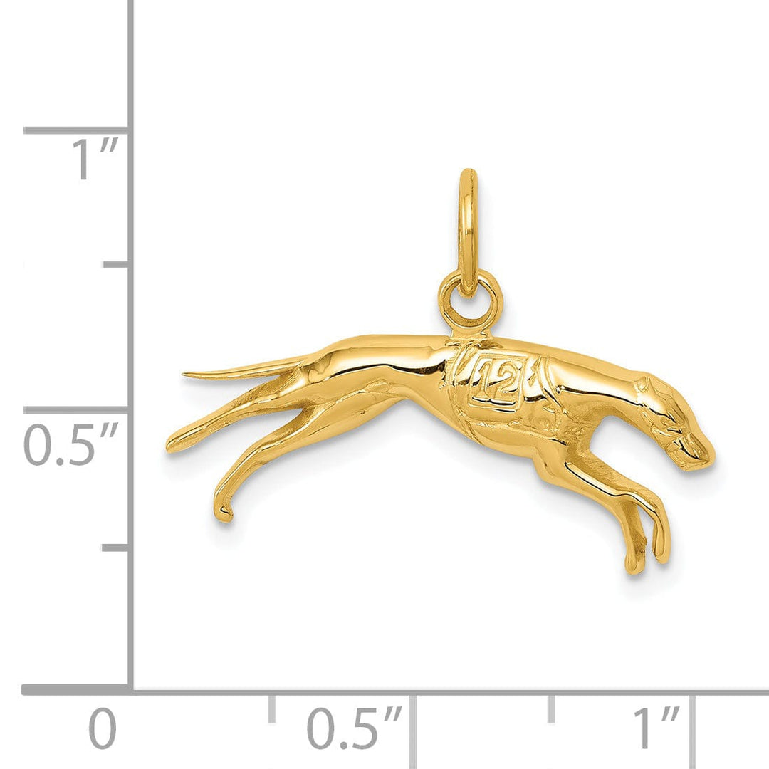 14k Yellow Gold Textured Polished Finish Greyhound Dog Charm Pendant