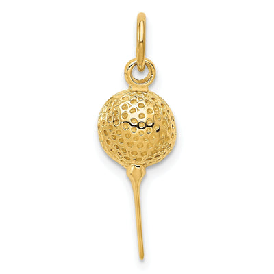14k Yellow Gold Golf Ball on Tee Charm Pendant