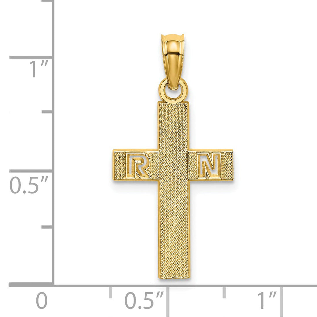 14k Yellow Gold Textured Polished Finish R.N Cross Design Charm Pendant