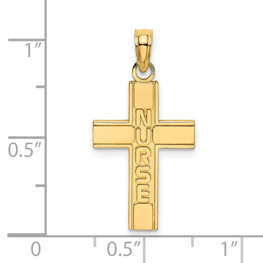 14k Yellow Gold Polished Textured Finish Nurse Cross Charm Pendant