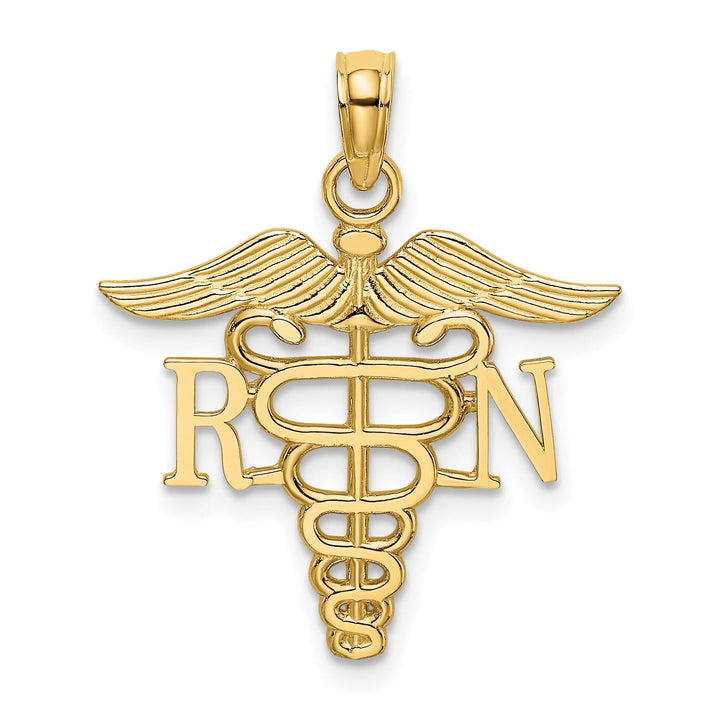 14k Yellow Gold Textured Polished Finish R.N Caduceus Charm Pendant