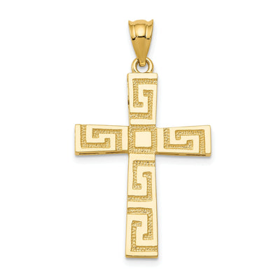 14k Yellow Gold Greek Key Design Cross Pendant