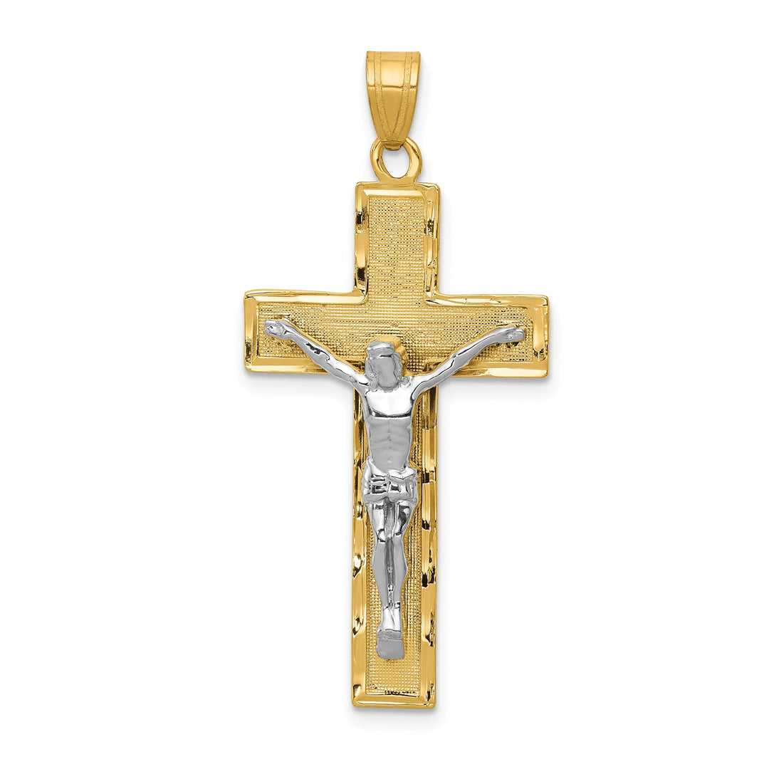 14k Two-tone Gold Cut Crucifix Pendant