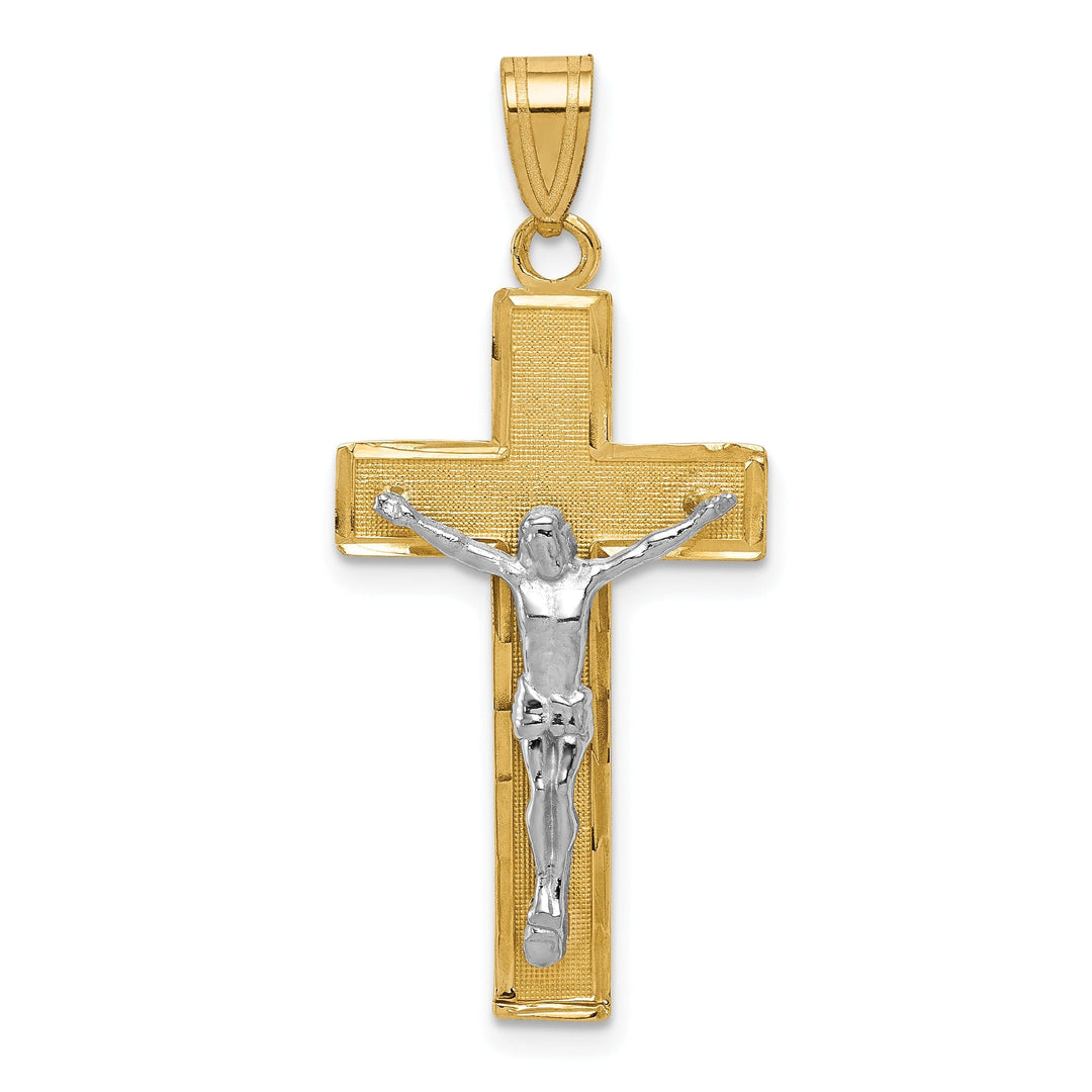 14k Two-tone Gold Cut Crucifix Pendant