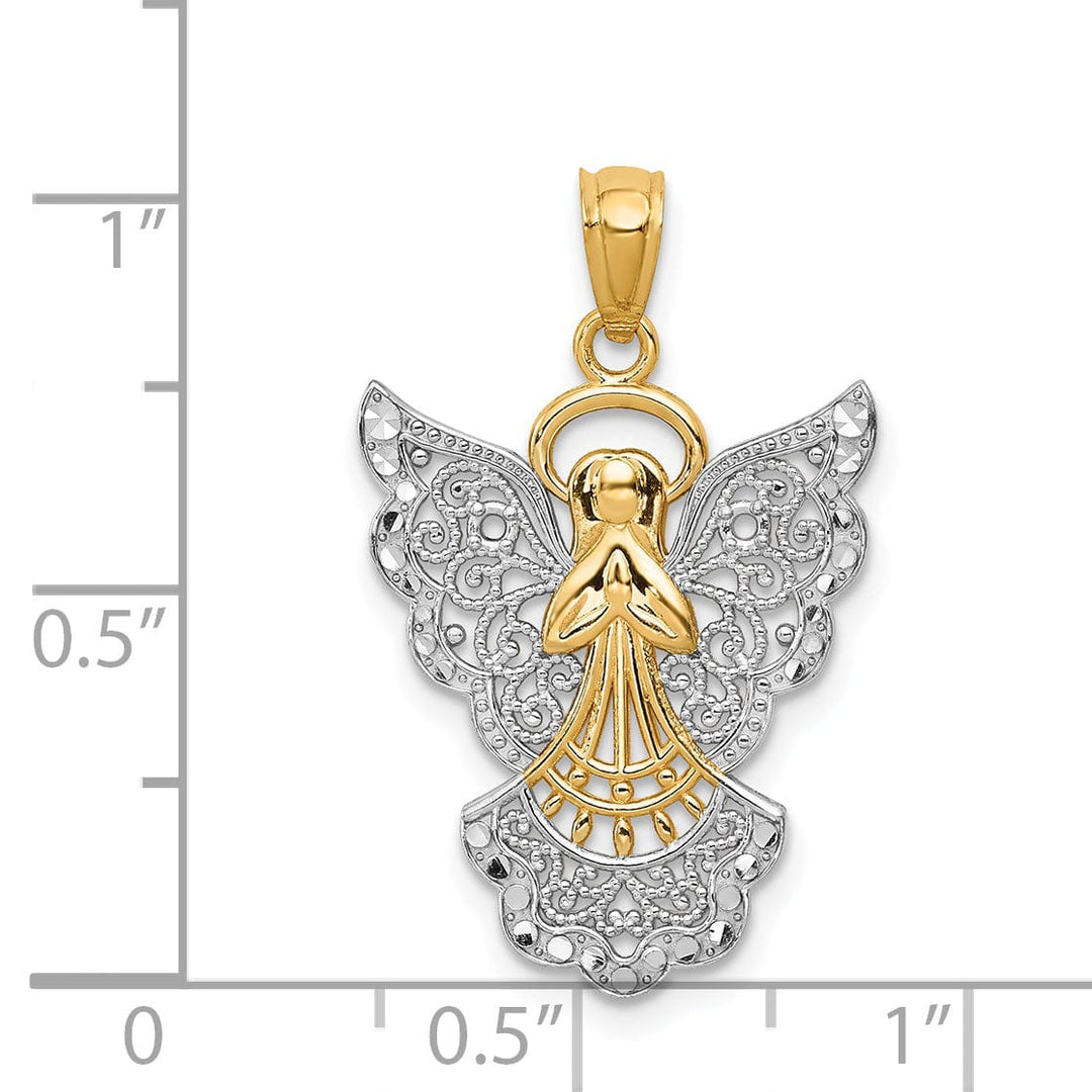 14k Two Tone Gold Filigree Angel Charm Pendant