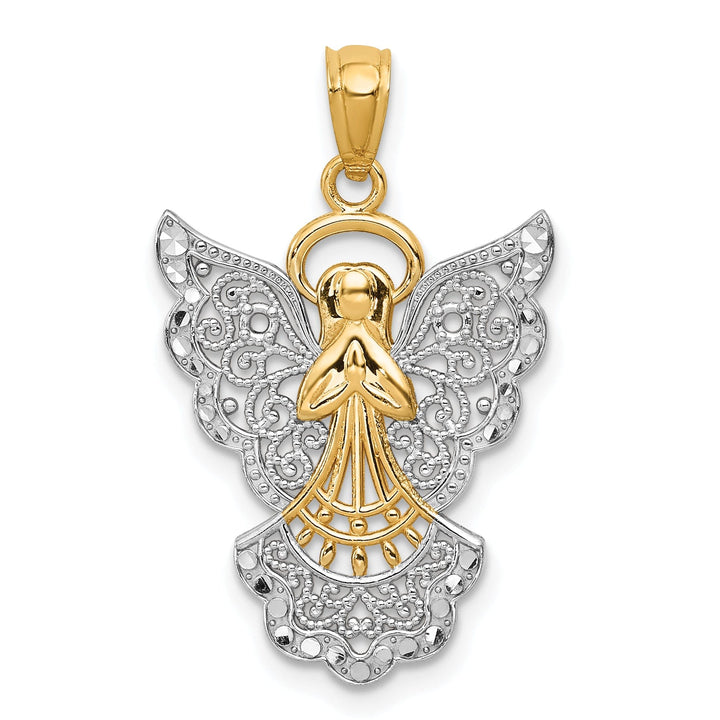 14k Two Tone Gold Filigree Angel Charm Pendant