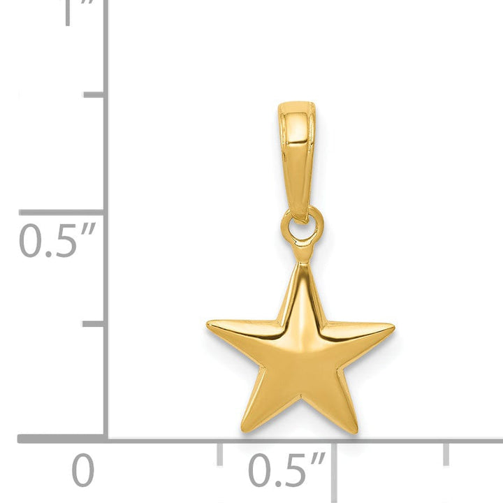 14k Yellow Gold Small Size Solid Polished Finish 3-Dimensional Star Charm Pendant