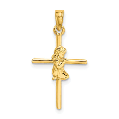 14k Yellow Gold Polished Finish Concave Praying Girl on Cross Pendant at $ 72.05 only from Jewelryshopping.com