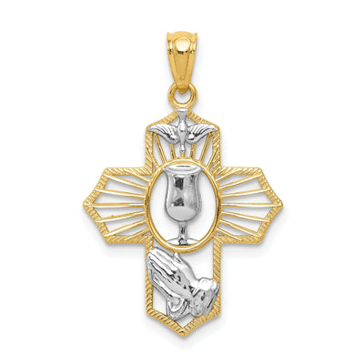 14k Yellow Gold Polished Cross with, Dove, Chalice Cup Medal Pendant at $ 108.09 only from Jewelryshopping.com