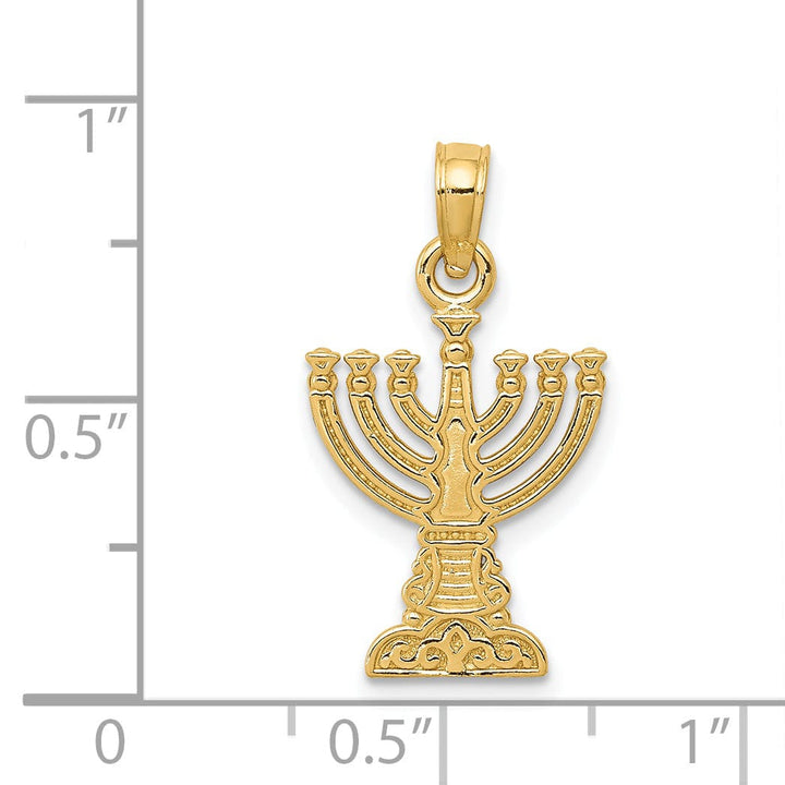 14K Yellow Gold Polished Textured Finish Solid Menorah Charm Pendant