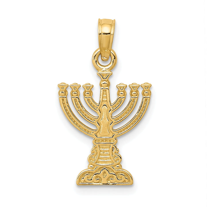 14K Yellow Gold Polished Textured Finish Solid Menorah Charm Pendant