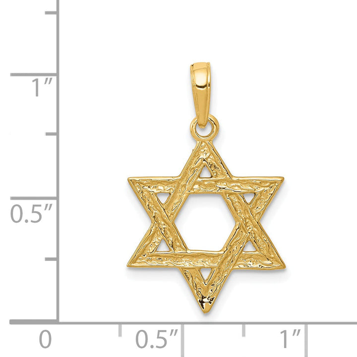 14K Yellow Gold Polished Texture Finish Solid Star of David Pendant