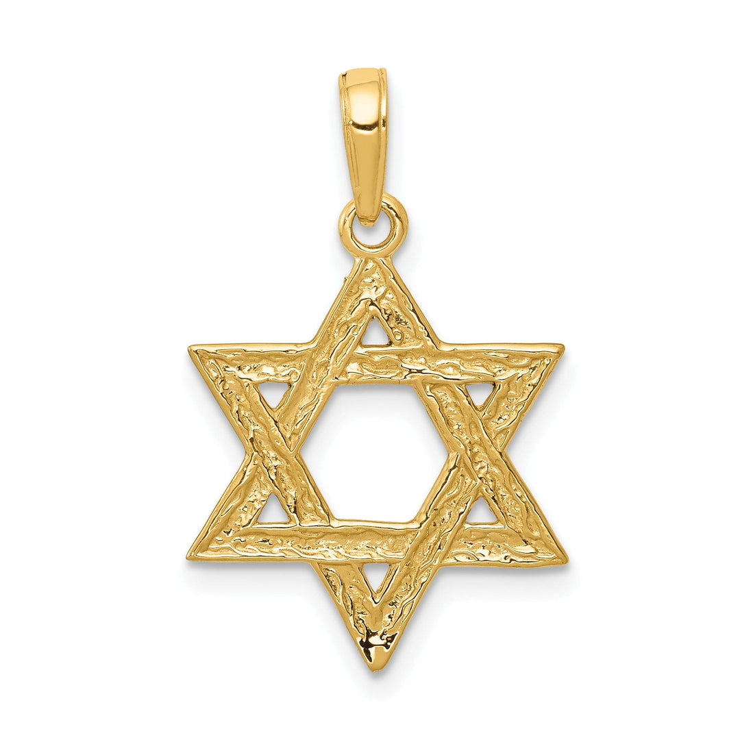 14K Yellow Gold Polished Texture Finish Solid Star of David Pendant