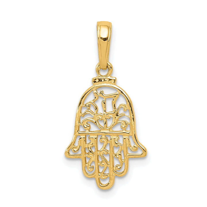 14k Yellow Gold Solid Polished Texture Finish Filigree Chamseh Pendant